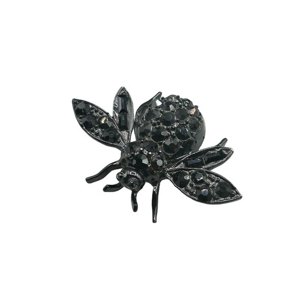 Vintage Black Bug Pin Brooch Enamel and Rhinestones Insect Beetle Japanned Style - Picture 1 of 6
